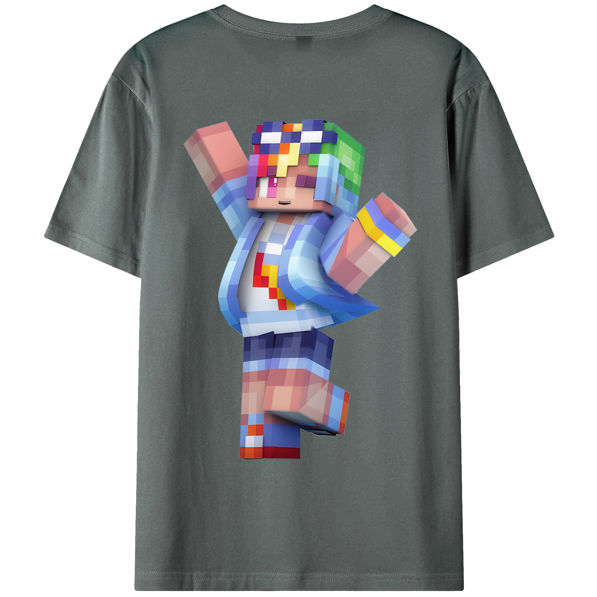 （画像用） マインクラフト ブロックの世界 Minecraft MC Block world 綿100％ メンズ半袖Tシャツ（バックプリント） 通気性